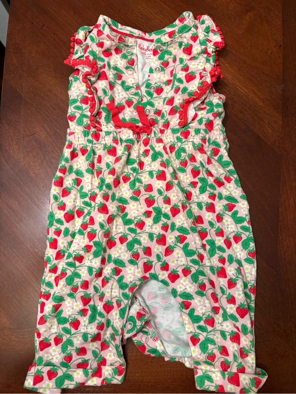 Baby Boden Strawberry Print Romper - Red & Green